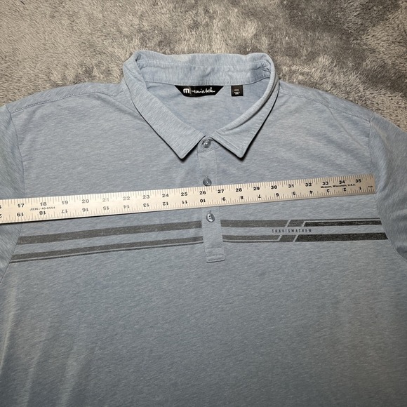 Travis Matthew Men's SZ 3XL Short Sleeve Gold Polo Baby Blue W Grey Stripe Shirt - Picture 5 of 16